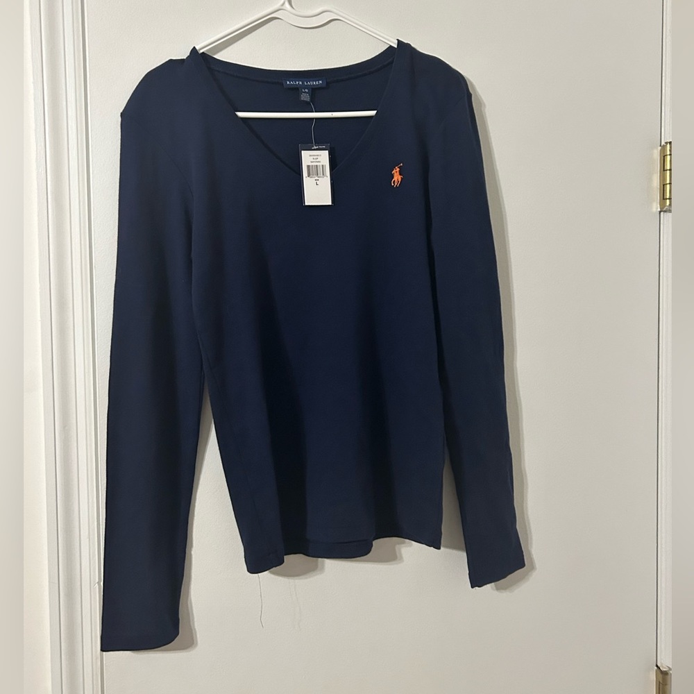 Navy Blue Ralph Lauren V-Neck Logo Sweater/Shirt